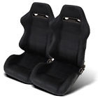 Track Suede Bucket Black Reclinable Seats Slider 2x Racing Jdm Universal Leather