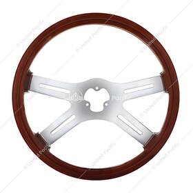 88217 United Pacific 18 Inch Stained Wood And Chrome 4-spoke Steering Wheel 3-hole For Semi Truck