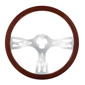 88220 United Pacific Steering Wheel Wood Rim With Chrome Spokes Inch Flame