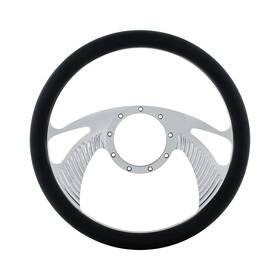88304 United Pacific 14 Inch Chrome Alum. Scorpion Style Steering Wheel With Black Engineered Leather Grip