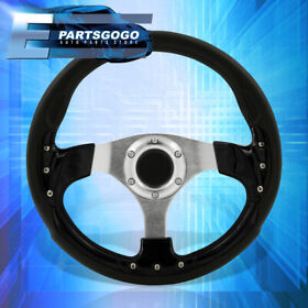 Universal 320mm 13inch Pvc Leather Black Fusion Aluminum Frame Steering Wheel Horn