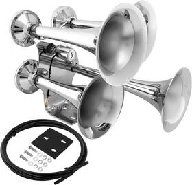 Vxh4318 Vixen Horns Loud Quad Trumpet Train Air Horn Car/truck/rv 12v Metal Chrome Plated