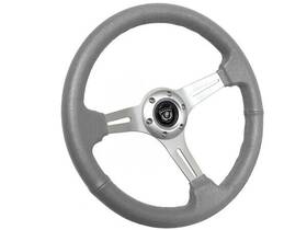 St3014gry Volante By Auto Pro Usa 14 Inch Brushed 6 Hole Slotted Gray Leather Grip Steering Wheel With Horn Button