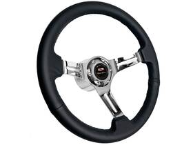 St3012b-11s-40chr Vsw 1955-68 Chevy Bel Air 14 Inch Black Leather Steering Wheel Chrome Kit Excludes 64-66