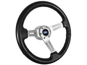 St3014b-10s-1bru Vsw 1968-91 Ford 6-bolt 14 Inch Black Leather Steering Wheel Kit Blue Oval Emblem
