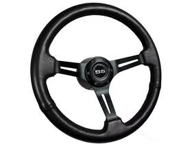 St3060blk Vsw Ste1007-black 14 Inch Black 6 Hole Slotted Sport Leather Steering Wheel With Ss Horn Button