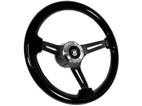 St3073-28b-41chr Vsw 1960-74.5 Vw Volkswagen Beetle Bug Black Wood Steering Wheel Kit 14 Inch Chrome Ring