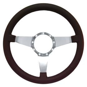 St3087 Vsw 14 Inch 9-hole Black Leather Steering Wheel Mustang 65-73 With Polished Aluminu