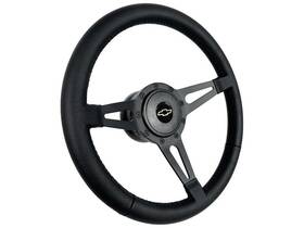 St3159-4b-23 Vsw 1974-94 Chevy Truck C10 S10 K10 Black Leather Steering Wheel Kit White Bow Tie