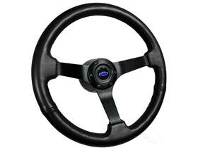 St3160b-8b-15blk Vsw 1969-94 Chevrolet 14 Inch Leather 6-bolt Steering Wheel Black Kit Blue Bow Tie