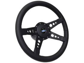 St3171b-4b-1 Vsw Ford 14 Inch 9 Bolt Leather Steering Wheel Black Kit 4-spoke With Holes - Gm Spline