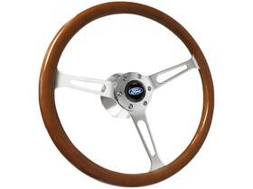 St3579-10s-1chr Vsw 15 Inch Walnut Wood Steering Wheel Chrome 6-bolt Kit For 1968-91 Ford Car / Truck