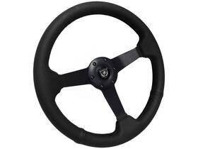 St3602blk-blk Vsw 14 Inch Perforated Leather Steering Wheel 6-bolt Solid Black Spoke 2.5 Dish