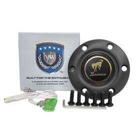 Ste1049blk Vsw Volante Horn Button Bronco 66-77 6-bolt Black Billet Aluminum With Gold