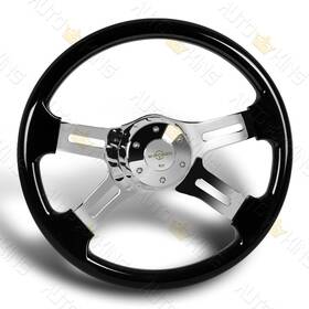 3-sw-8948-ch-bk W-power 406mm Black Wood Grip 5-hole 16 Inch Chrome 4- Spoke Steering Wheel With Horn