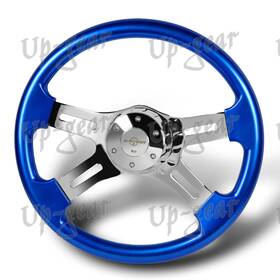 3-sw-8948-ch-bl W-power Blue Wood Grip 406mm 16 Inch Chrome 4-spoke 5-hole Steering Wheel With Horn