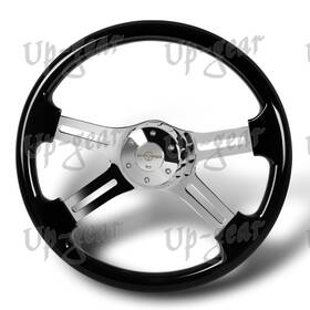 3-sw-8949-ch-bk W-power Black Wood Grip 457mm 18 Inch Chrome 4-spoke 5-hole Steering Wheel With Horn
