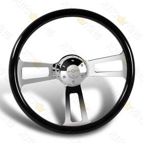3-sw-8965-ch-bk W-power 432mm Black Wood Grip 5-hole 17 Inch Aluminum Chrome Spoke Steering Wheel