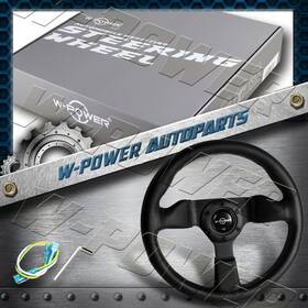 3-sw-8979-bk-bk W-power 12 Inch 305mm Black Premium Leather Grip 6-hole Spoke Steering Wheel