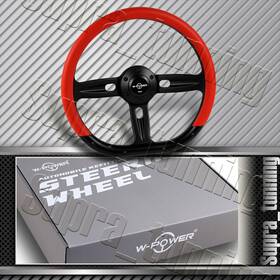 3-sw-8984-rdbk-bk W-power 350mm 14 Inch Steering Wheel Red Vinyl Wrap Leather 6-hole Black Spoke