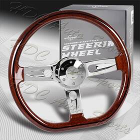3-sw-8987-ch-wd W-power 457mm D-shape Dark Wood Mahogany 6-hole Chrome Spoke 18 Inch Steering Wheel