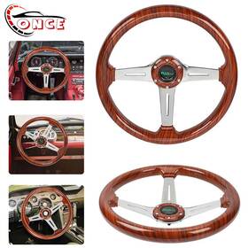 Stw04420250908 Wooton 14 Inch Woodgrain Steering Wheel 3ftft Deep Aluminum Spokes Classic Wood Grain 350mm