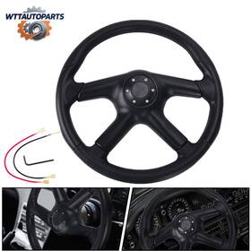 Stw08020260421-bk Wutong 14inch Universal Leather Flat Dish Racing Steering Wheel 4 Spokes 6 Bolts Black