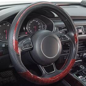 Xizopucy 785691407207 Wood Grain Steering Wheel Cover Red Universal Microfiber