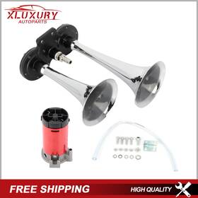X10810701u Xlux Loud Dual Trumpet Horn 135db With Air Compressor Kit For Train Car Truck Boat