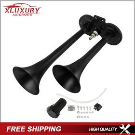 X16729201u Xlux Loud Dual Trumpet Train Air Horn System Kit Rv Truck Semi Van Black 12v