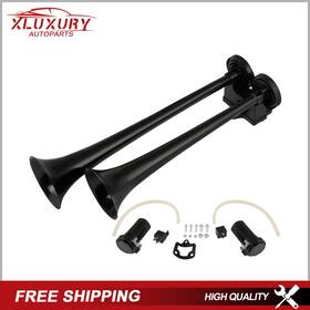X16729301u Xlux Loud Black Dual Trumpet Train Air Horn System Kit Rv/car/truck/van/boat 12v