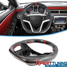 Xpt-sw-cc12-cfpfl-rd-rd Xpert-tuning Fit 12-15 Chevy Camaro Carbon Fiber Steering Wheel With Red Stitch And Indicator