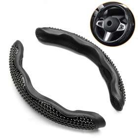 14i06822-bkebus-1 Xukey 2pcs Car Auto Steering Wheel Booster Anti-slip Cover Black Gel Leather Universal