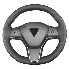 Sts001 Yeolpise Hand Sewn Steering Wheel Cover Fit For Tesla Model 3-sections Black