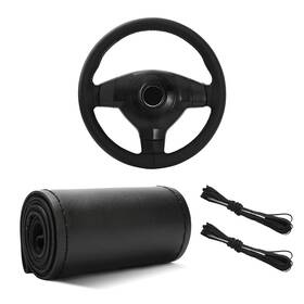 Yourkar-2933ls Yourkar Leather Steering Wheel Cover 15 Inch Breathable Glossy Finish Black
