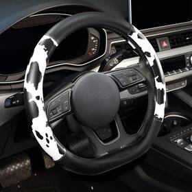 Zhol-30470 Zhol Cow Print Steering Wheel D Shaped Standard Size 14.5 Inch -15 Black White