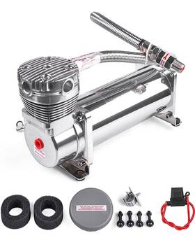 Th169894e Zhsymx 12v 200psi Air Compressor 3/8 Npt Horn Suspension Kit Silver Train Horns