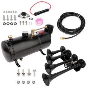 10790558 Zonemotive 4x Black Trumpet Train Sound Air Horn Full System Kit With Tank Compressor