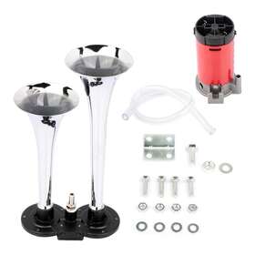 10790603 Zonemotive 12v Super Loud Dual Trumpet Train Air Horn System Kit Chrome Car Truck Rv Boat