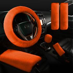 As00177 Zzxswc 6 Pcs Fluffy Steering Wheel Cover For Women Fuzzy Car Accessories Orange