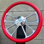 14" Billet Spoke Steering Wheel W/ Red Vinyl Wrap And Licensed Chevy Horn. Fixed Price $175.99.
