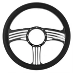 Summit Racing Steering Wheel Slash Billet Aluminum Black Grip Chrome Spokes Each. Fixed Price $188.99.
