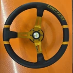 Momo Drifting Steering Wheel 350MM Orange Spokes Black Leather Used. Fixed Price $185.00.