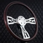 (T05) 18" Chrome Flame Steering Wheel Dark Mahogany Wood For International. Fixed Price $229.97.
