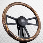 18" Black Aluminum Steering Wheel Big Rig Dark Flame Pine Wood 5 Hole Semi Truck. Fixed Price $201.97.
