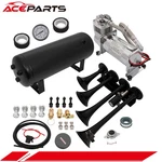 Quad Trumpet Train Air Horn Compressor Kit Black 1.5 Gal Tank Gauge For Truck. Fixed Price $144.68.