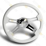 W-power 457MM White Wood Grip 5-HOLE 18" Chrome 4- Spoke Steering Wheel W/horn. Fixed Price $145.24.