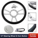 Gm 14" Split Tri Spoke Steering Wheel 9 Holes W/ Chrome Smooth Horn Button. Fixed Price $117.68.
