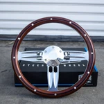14" Inch Polished & Wood Steering Wheel With Billet Horn - 6 Hole C10 Camaro. Fixed Price $177.98.