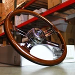 18" Dark Wood Steering Wheel 4 Spoke Freightliner, Kenworth, Peterbilt Blemished. Fixed Price $145.00.